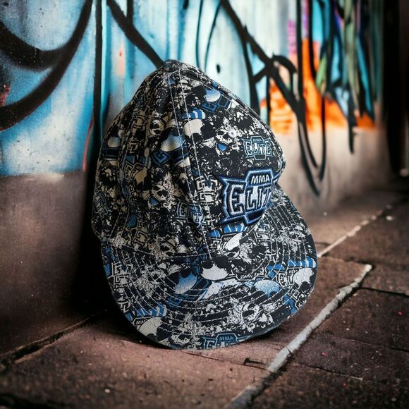 MMA Elite UFC Hat Adult‎ Size S/M Blue White Skull Graphics Fitted Baseball Cap - Picture 1 of 15
